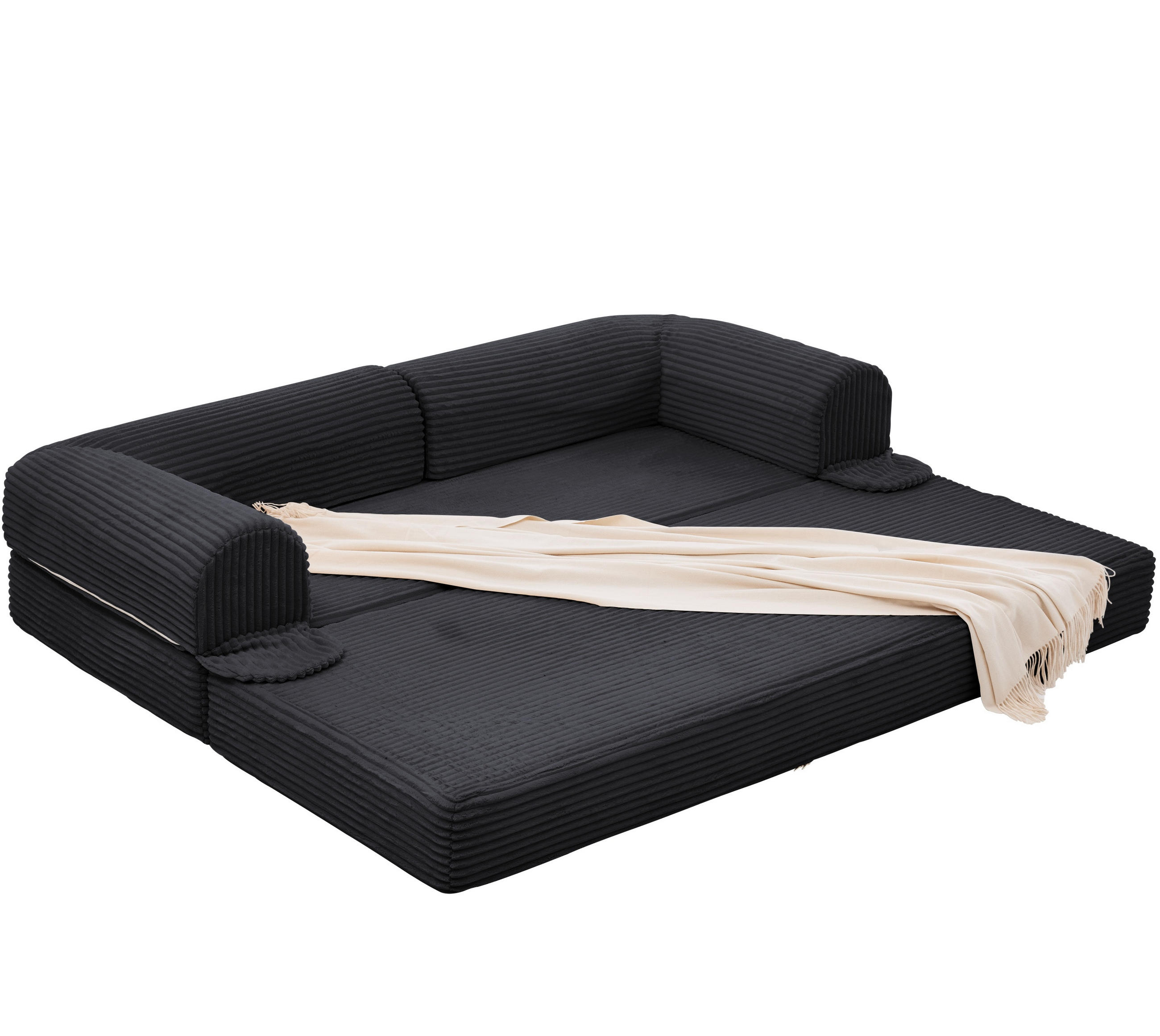 SCHLAFSOFA Cordstoff, 2-in-1 Klappsofa, 2-Sitzer, Sofabett 190×156 cm, Schwarz - Schwarz, Textil (190/65/78cm) - LVHOM