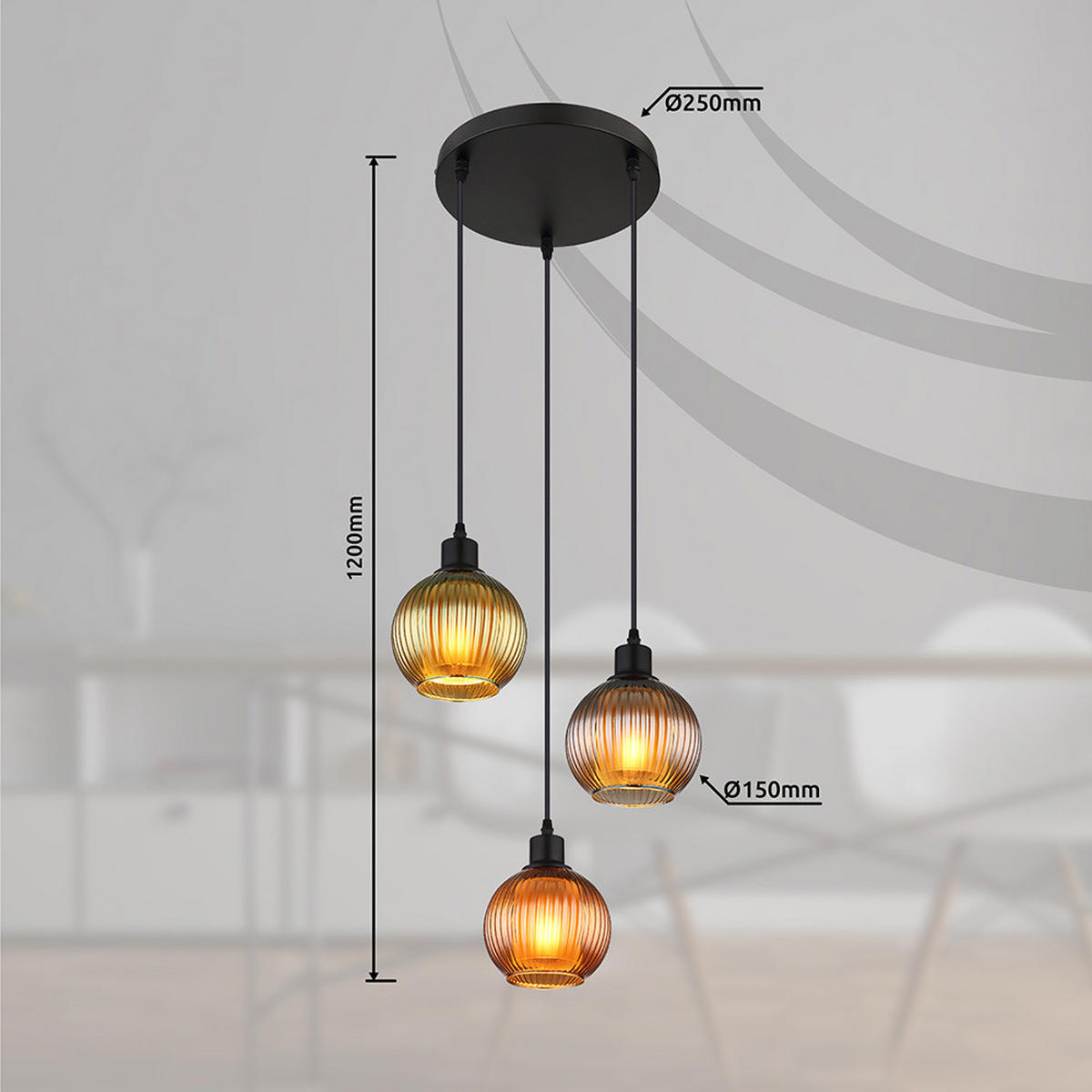 HÄNGELEUCHTE Metall Schwarz-matt ZUMBA - Multicolor, Glas (36/36/120cm) - Globo Lighting