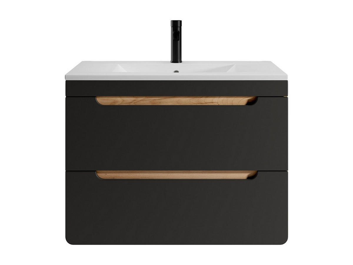 EINZELWASCHTISCH - 80cm x 46cm - Holzspan - anthrazitgrau, naturfarben hell - ARUBA - Anthrazit, Holz (80/59/46cm) - Vente-Unique