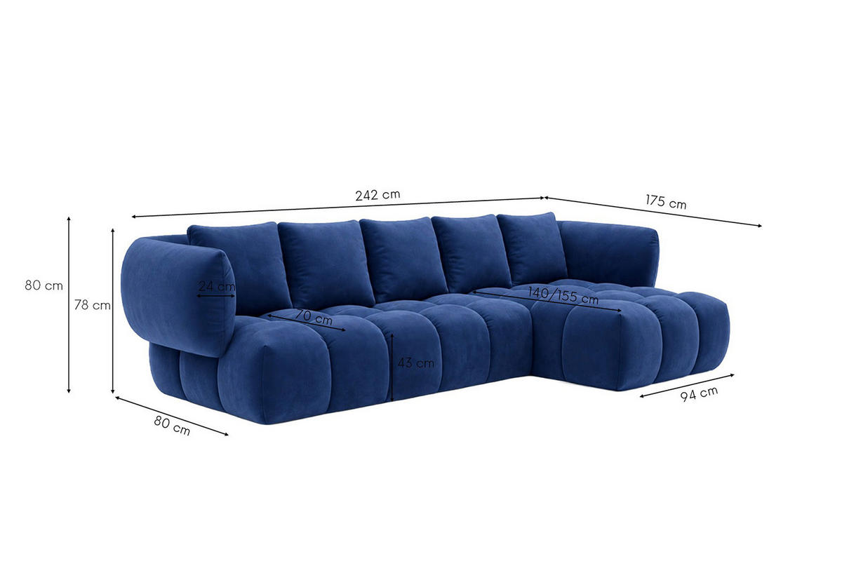 ECKSOFA L-Form, Veloursstoff Bluvel, Tintenblau, Rechts, SEVIO L - Blau, Holz (242/175cm) - Kaiser Möbel