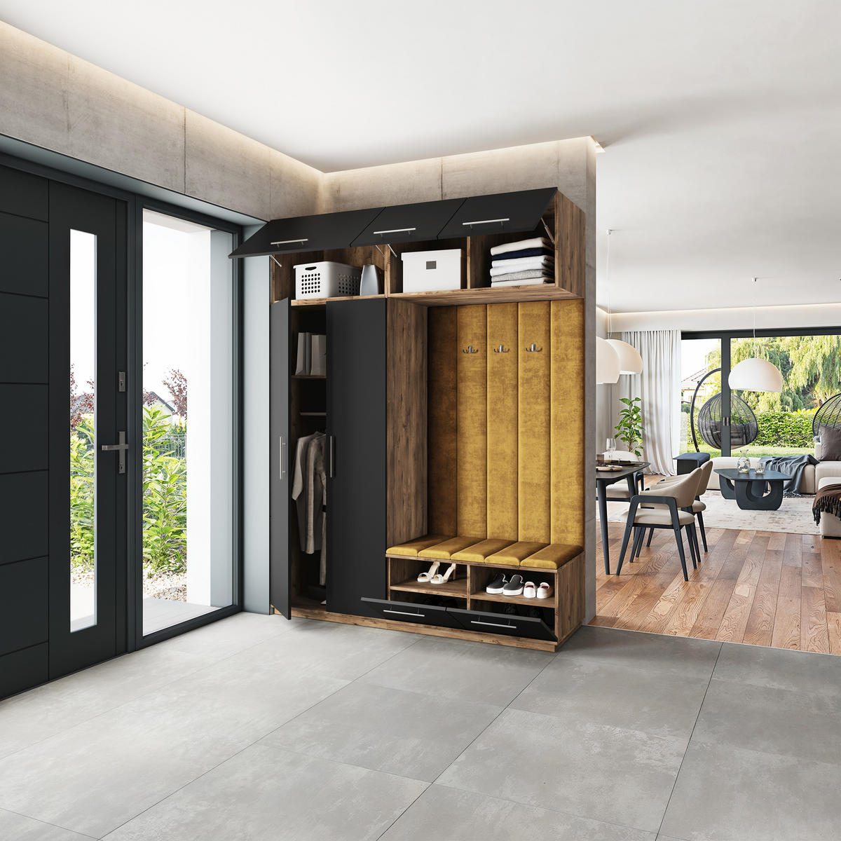 GARDEROBENSCHRANK REMA 180/240/60 cm Modern Garderobe-Set Eiche Lefkas - Eichefarben/Gelb, Holzwerkstoff (180/240/60cm) - MASSENO