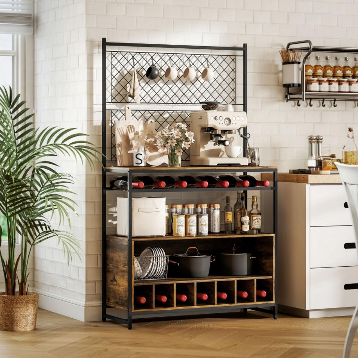 KÜCHENREGAL mit Arbeitsfläche,Küchenschrank,Metall+Holz,Braun - Braun, Metall (96.5/165/38cm) - LVHOM
