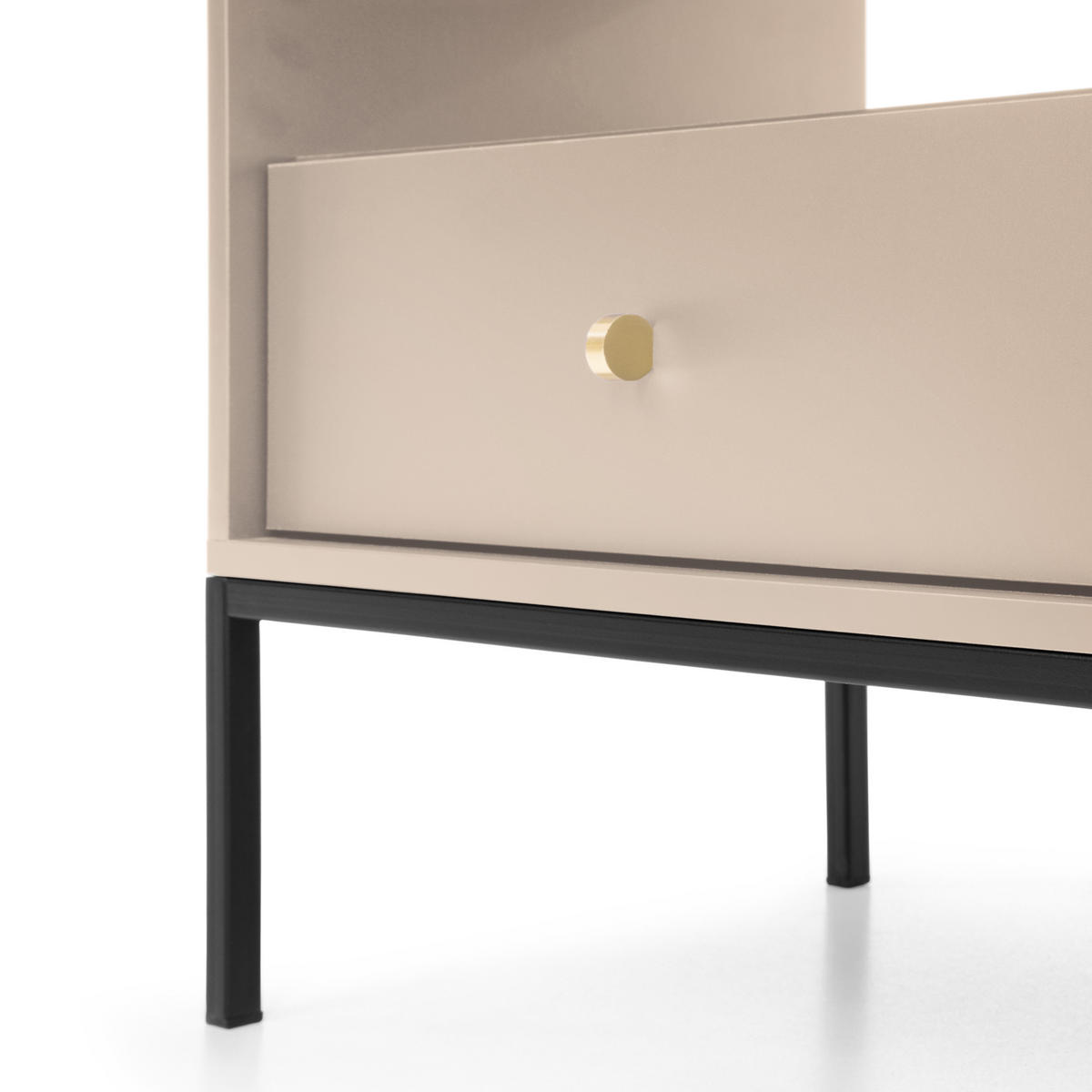 NACHTTISCH Molly Beige, Schwarze Beine, Nachtkommode mit Schublade - Beige/Schwarz, Holzwerkstoff/Metall (54/56/39cm) - Bettso