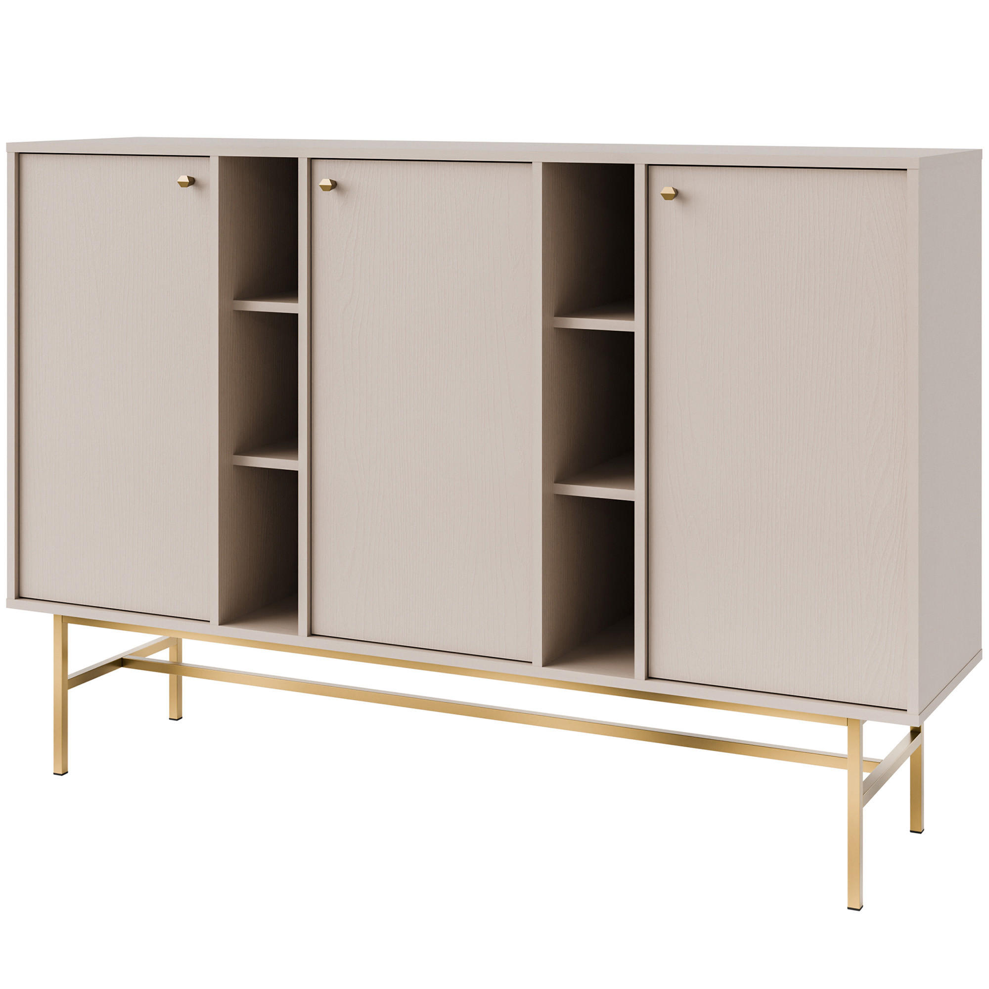 KOMMODE FLOREN, Creme/Gold - Creme, Holzwerkstoff/Metall (157.7/107.5/40.8cm) - KONSIMO®