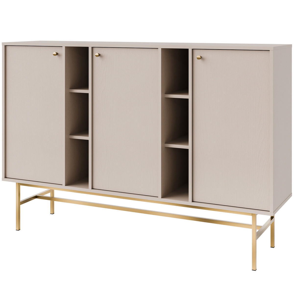 KOMMODE FLOREN, Creme/Gold - Creme, Holzwerkstoff/Metall (157.7/107.5/40.8cm) - KONSIMO®