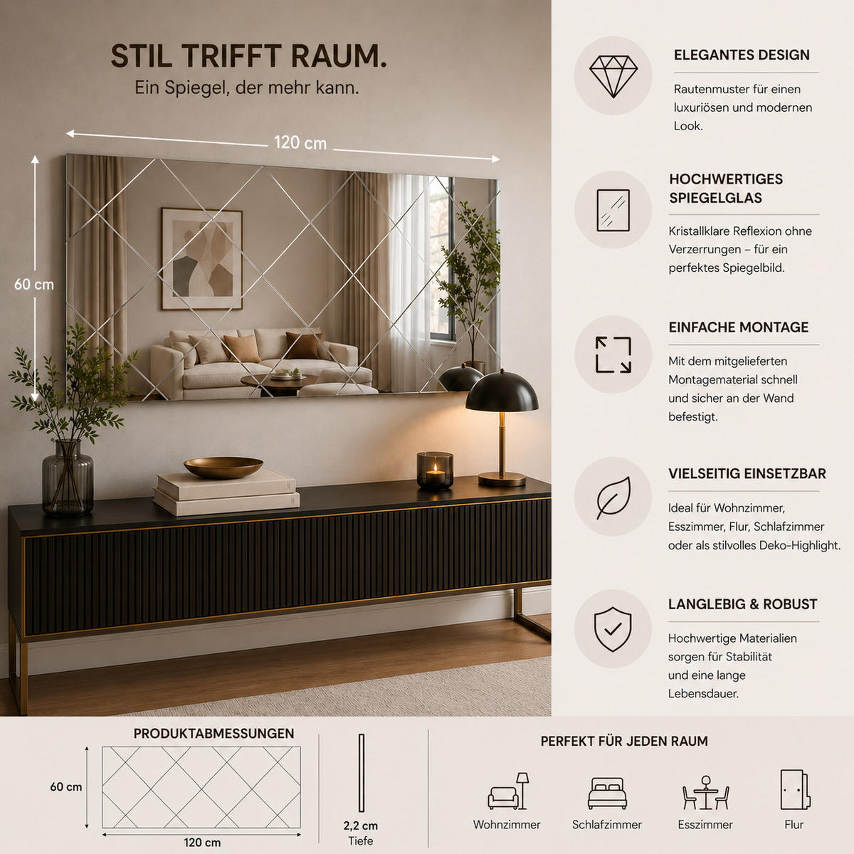 SPIEGEL Divinity Karo Design 60x120cm - Transparent, Holzwerkstoff (120/60/2.2cm) - moebel17