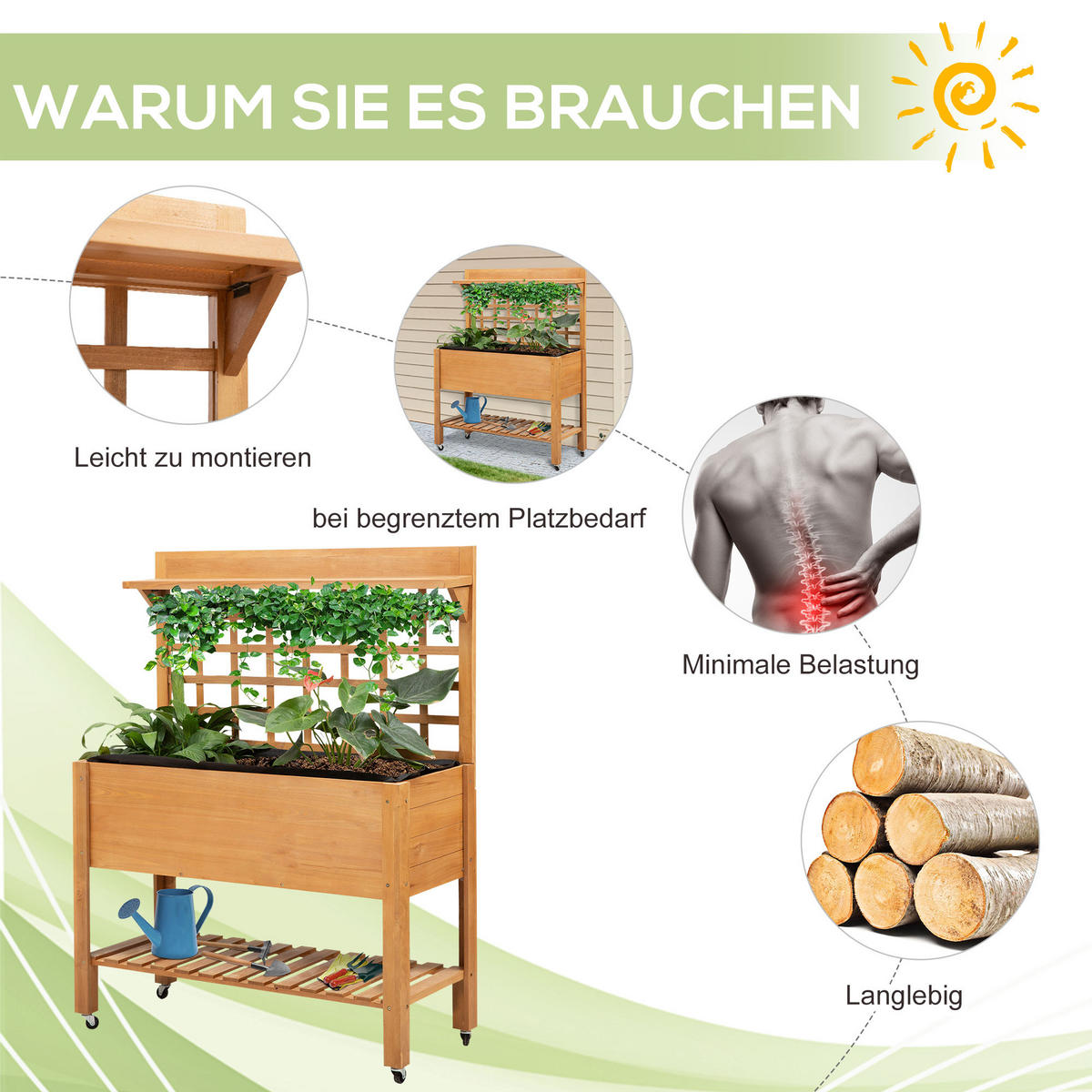 HOCHBEET, Braun, Tanne, nicht gewebter Stoff - Braun, Holz (40/135/105cm) - Outsunny