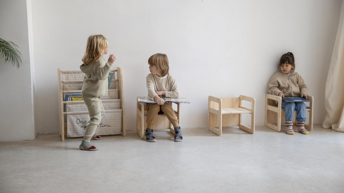 STUHL-SET 3tlg. aus naturfarbenem Kiefernholz MONTESSORI - Beige, Holz (40/40/40cm) - RNT By Really Nice Things