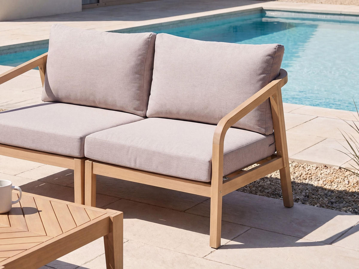 1-SITZER Garten-Eckmodul linksseitig Akazienholz Hellbraun Rivello - Hellbraun/Beige, Holz (68/84/80cm) - Beliani