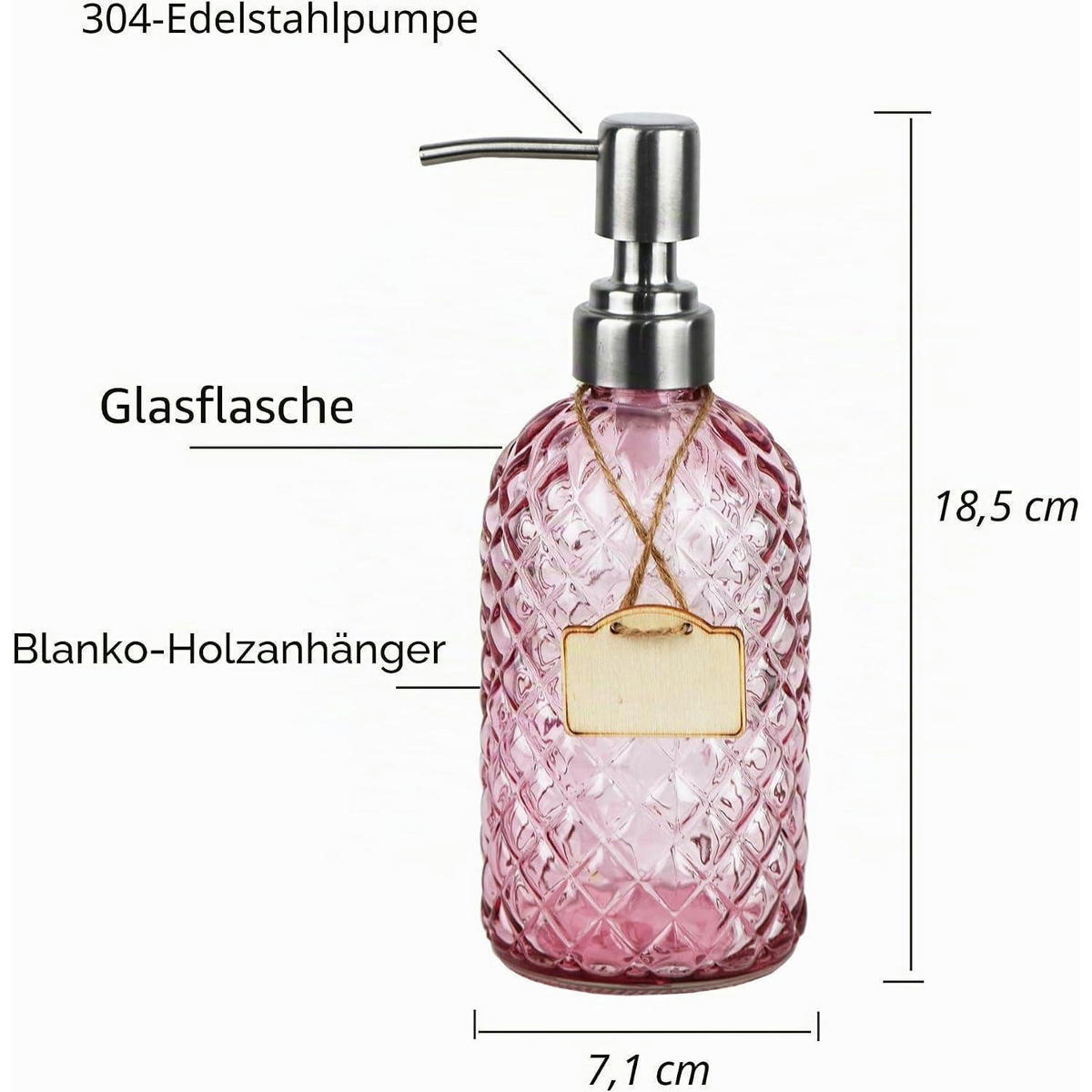 SEIFENSPENDER 2-teiliges Set Glas Rosa 473 ml - Rosa, Glas (6.9/19.3/6.9cm)