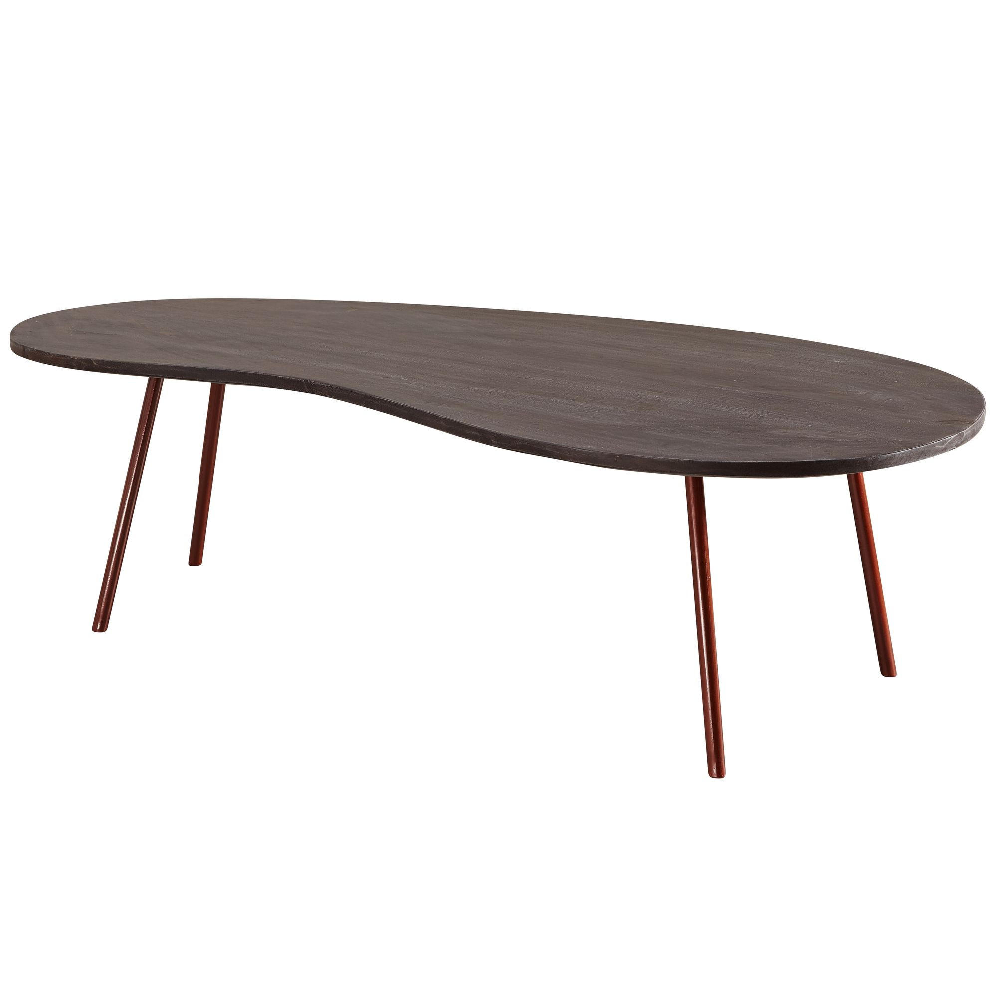 COUCHTISCH Retro-Stil mit Nierenform, Massivholz, Metallbeine, pflegeleichte Tischplatte, Beige 122x63x36 cm - Beige/Braun, Holz/Metall (63/122/36cm) - KADIMA DESIGN