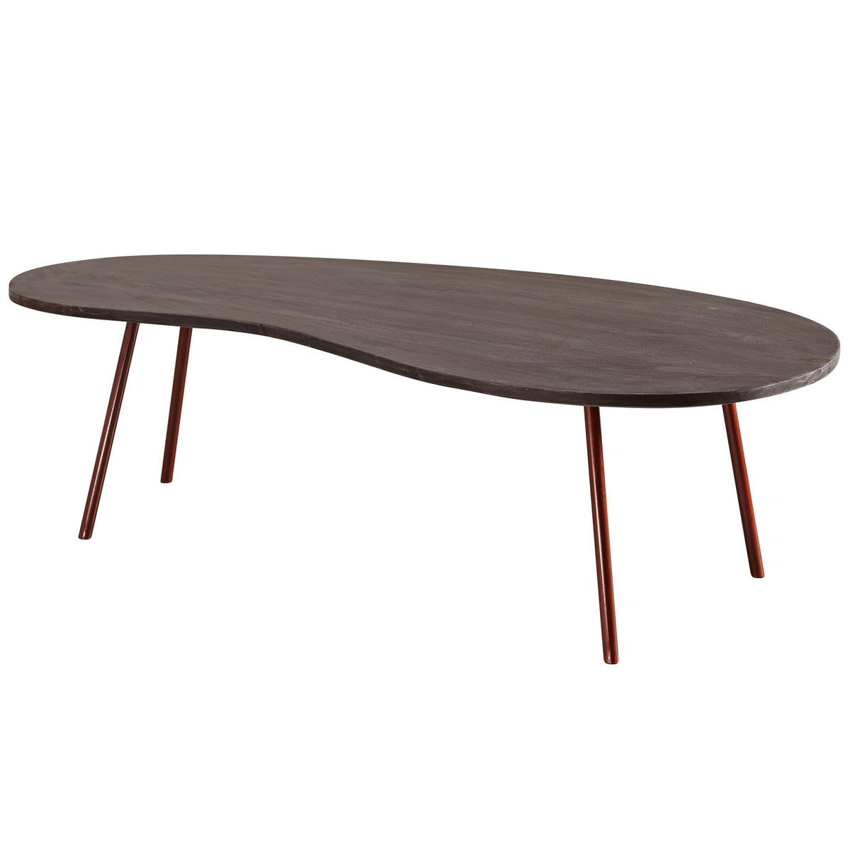 COUCHTISCH Retro-Stil mit Nierenform, Massivholz, Metallbeine, pflegeleichte Tischplatte, Beige 122x63x36 cm - Beige/Braun, Holz/Metall (63/122/36cm) - KADIMA DESIGN