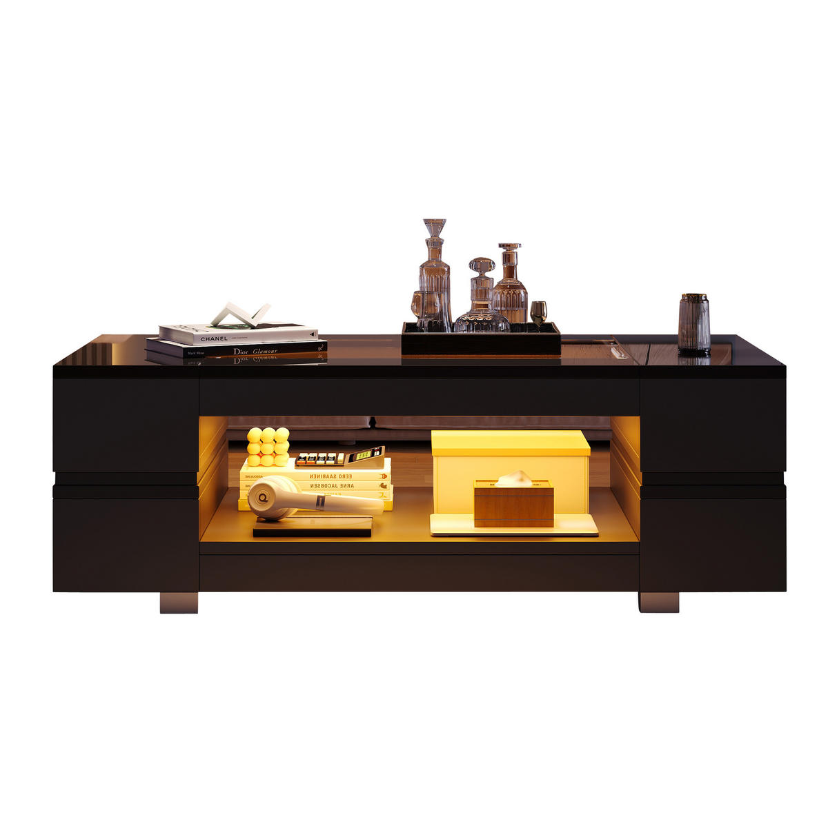 COUCHTISCH 100/50/35 cm schwarz mit LED-Beleuchtung - Schwarz, Holzwerkstoff (100/50/35cm) - OKWISH