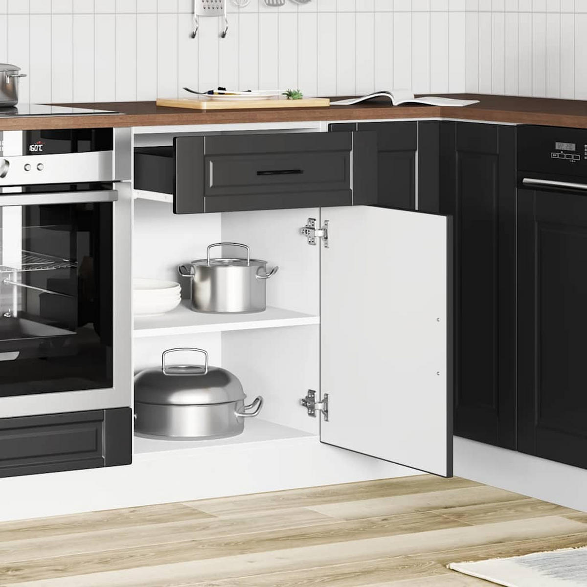 KÜCHENUNTERSCHRANK Porto Schwarz Holzwerkstoff - Schwarz, Holzwerkstoff (46/81.5/50cm) - vidaXL