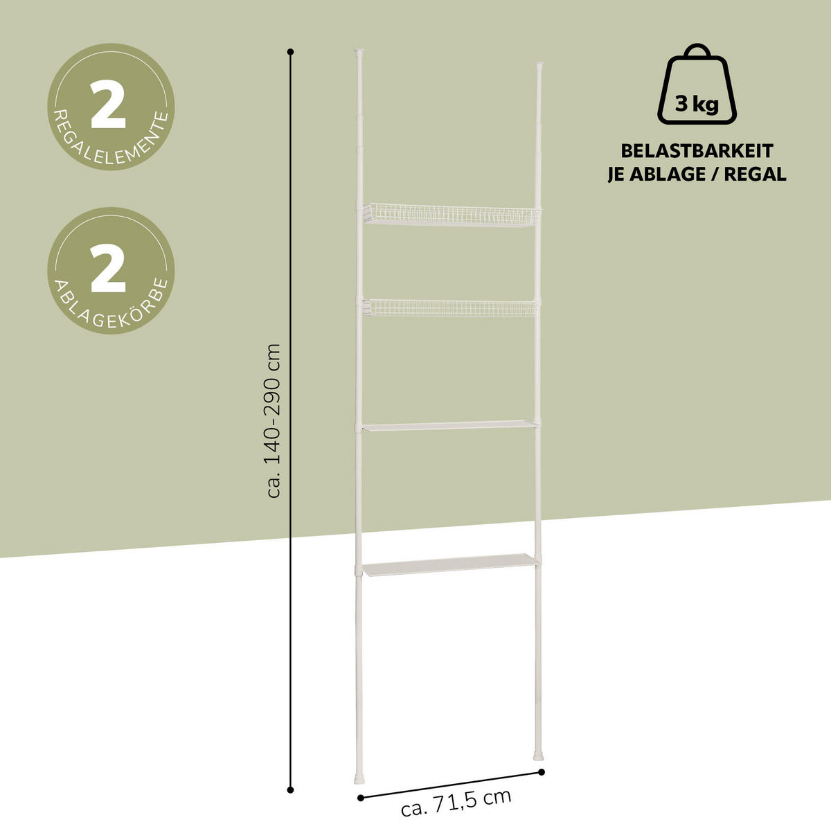 TELESKOPREGAL, creme, Metall - Creme, Metall (71/290/20cm) - bremermann