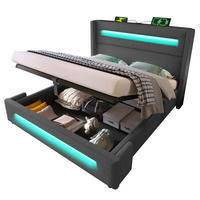 DOPPELBETT 160X200 cm mit LED USB Typ C - Grau, Holz (160/200cm) - FLIEKS