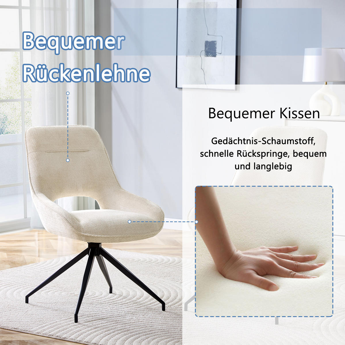 ARMLEHNSTUHL-SET DE-36556 2 Stück mit Stoffbezug und Metallbeinen Weiß - Beige, Metall (50/87/50cm) - ComfortXL