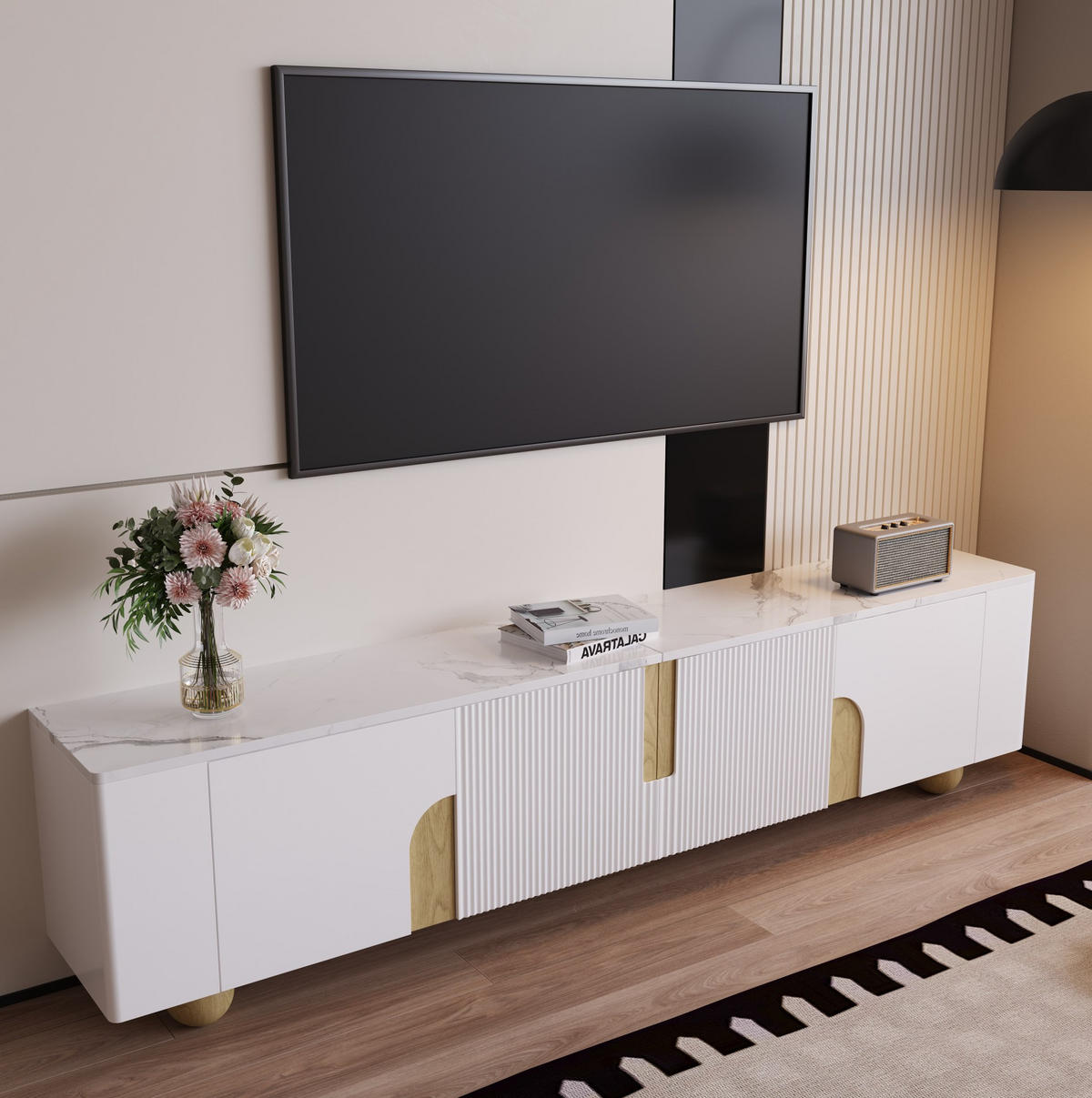 TV-SCHRANK 180 cm Weiß Holzoptik mit 4 Türen - Weiß, Holzwerkstoff (40/44/180cm) - Beauniv