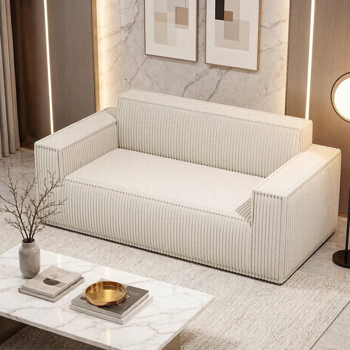 2-SITZER SOFA Cord Off-White - Creme, Textil (178/70/86cm) - WISHDOR