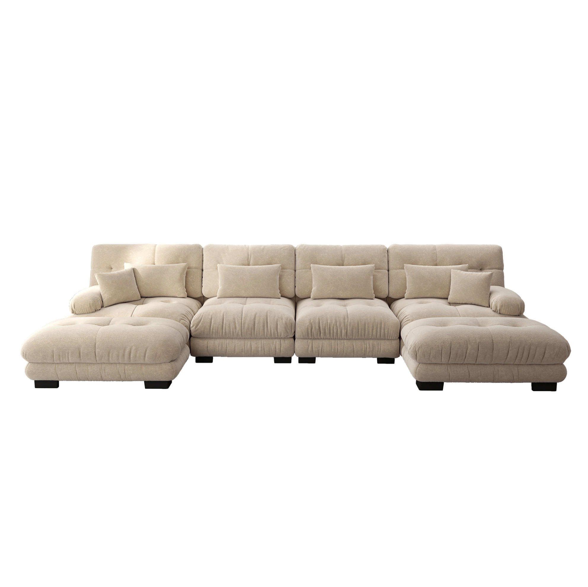 Modfu SEDACIA súprava z chenille 406x145x81 cm svetlá kávová s pohyblivými otomanmi, U/L/rovná zostava a cloud pohodlím