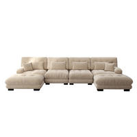 WOHNLANDSCHAFT aus Chenille Hellbraun modular mit beweglichen Ottomane, U- oder L-Form und Cloud-Komfort - Cappuccino, Textil (406/81/145cm) - Modfu