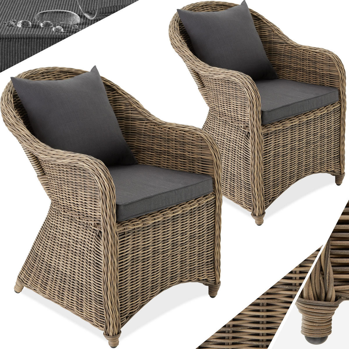 RATTANSESSEL 2er Set, 71 x 60 x 84 cm,natur - Naturfarben, Kunststoff (60/84/71cm) - tectake