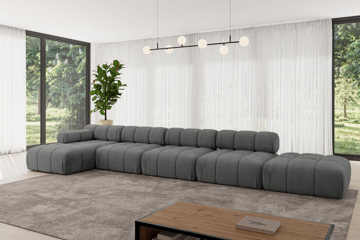 ECKSOFA modulares Sofa Lizur-L3 - 475x160x70 cm Dunkelgrau Velours - Dunkelgrau, Holzwerkstoff/Textil (475/160cm) - ALTDECOR