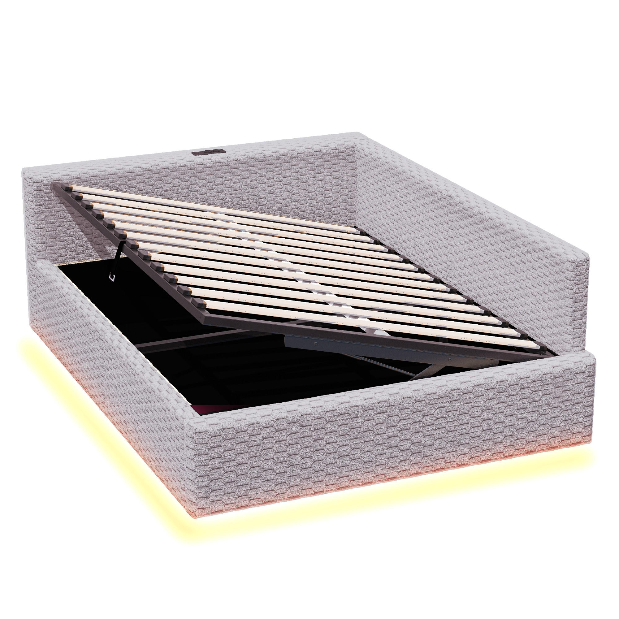 STAURRAUMBETT 140/200 cm DE-02148, in Grau, mit LED, USB-C und Hydraulik - Grau, Holzwerkstoff (140/200cm) - ComfortXL
