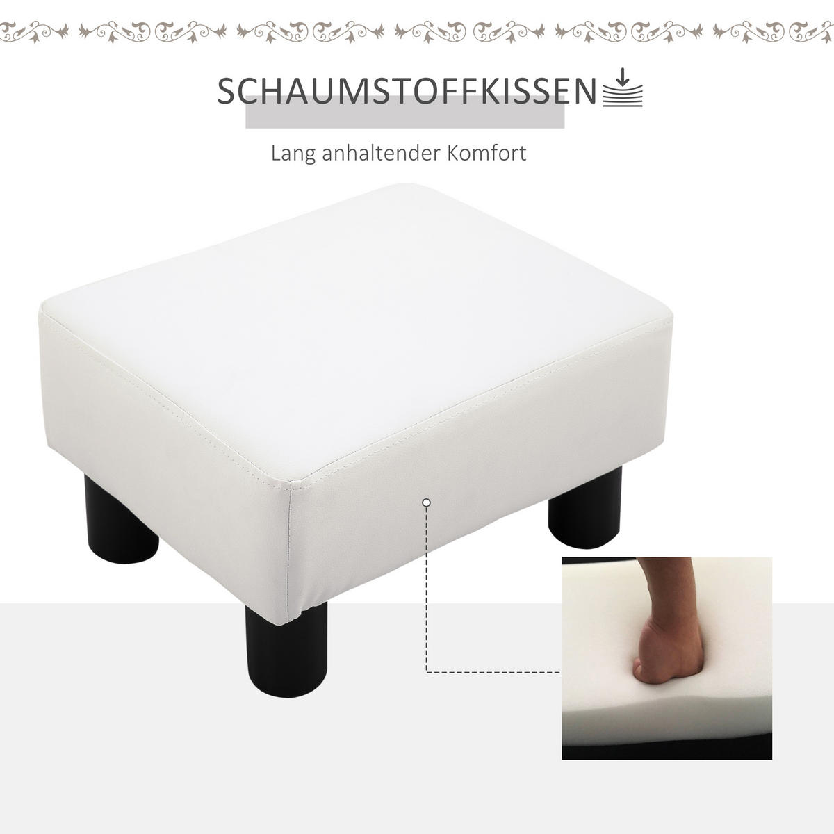 FUSSHOCKER, Beinstütze, Sitzhocker, Weiß - Weiß, Leder (30/24/40cm) - HOMCOM