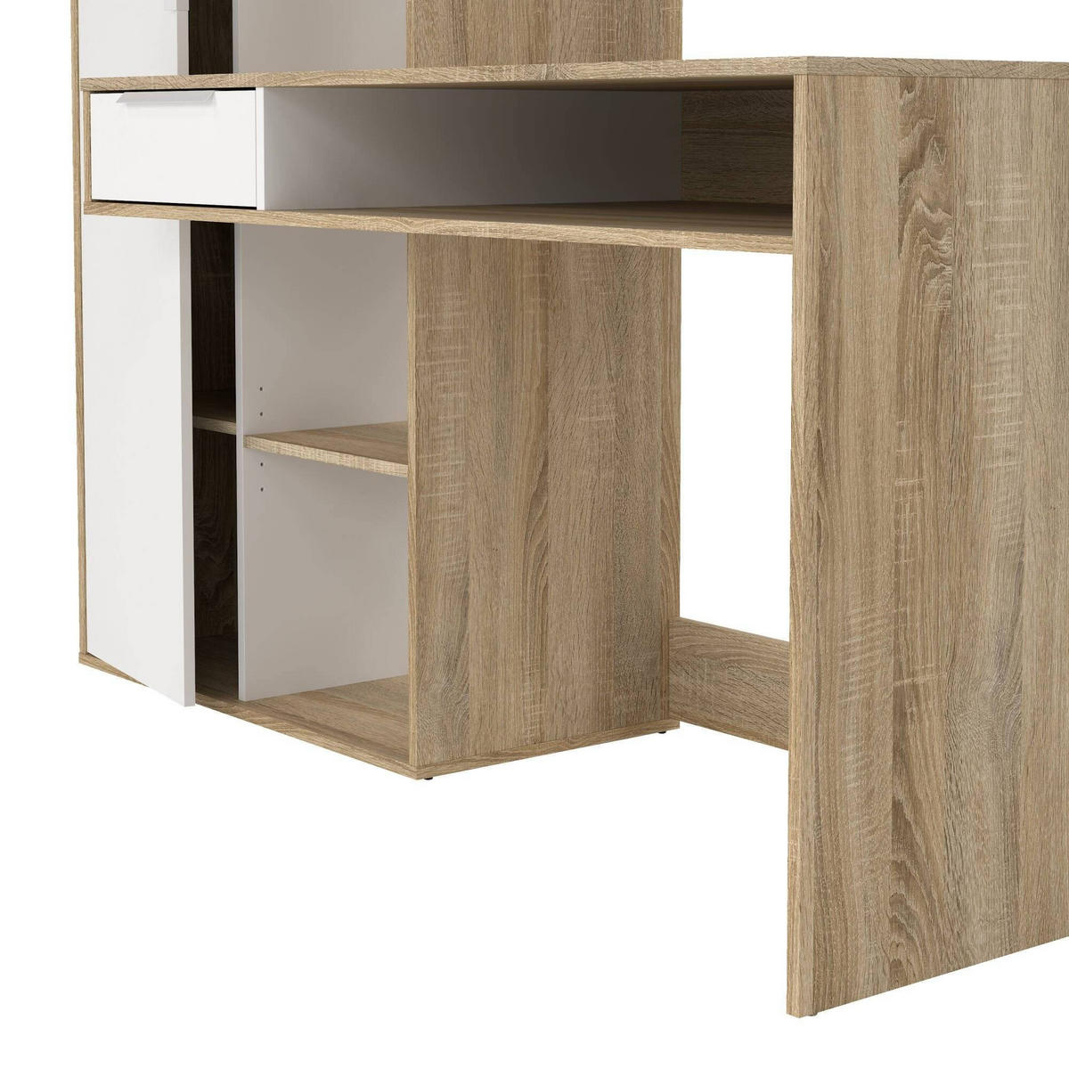 SCHREIBTISCH Eiche, Weiß 60.35/162.8/155.4 cm - Braun, Holzwerkstoff (60/163/155cm) - DMORA