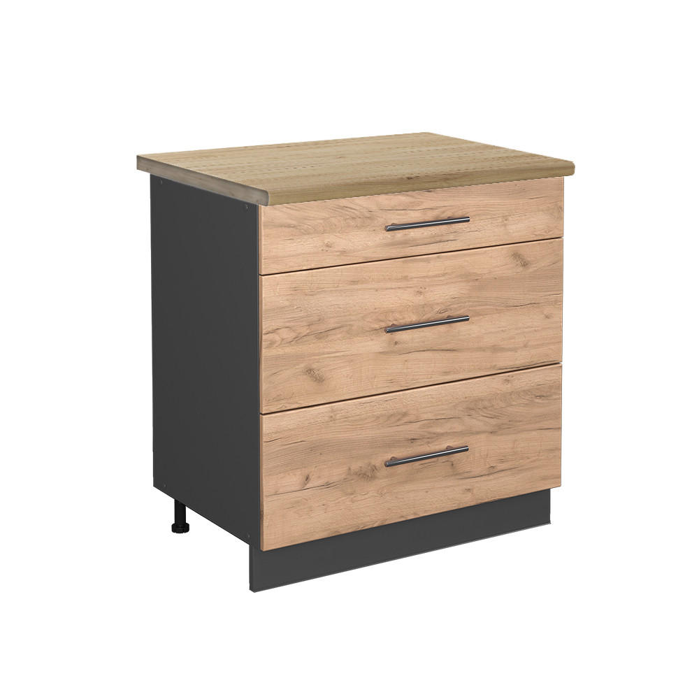 KÖKSUNDERSKÅP Fame-Line Goldkraft ek 80 cm med 3 lådor, AP ek Honungsek, Antracit 82/80/60 cm