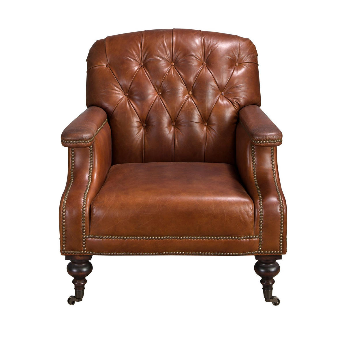 CHESTERFIELD-SESSEL Cognacbraun Mahagoni 80/90/89 cm - Braun, Leder/Holz (80/89/90cm) - ANGEL CERDA