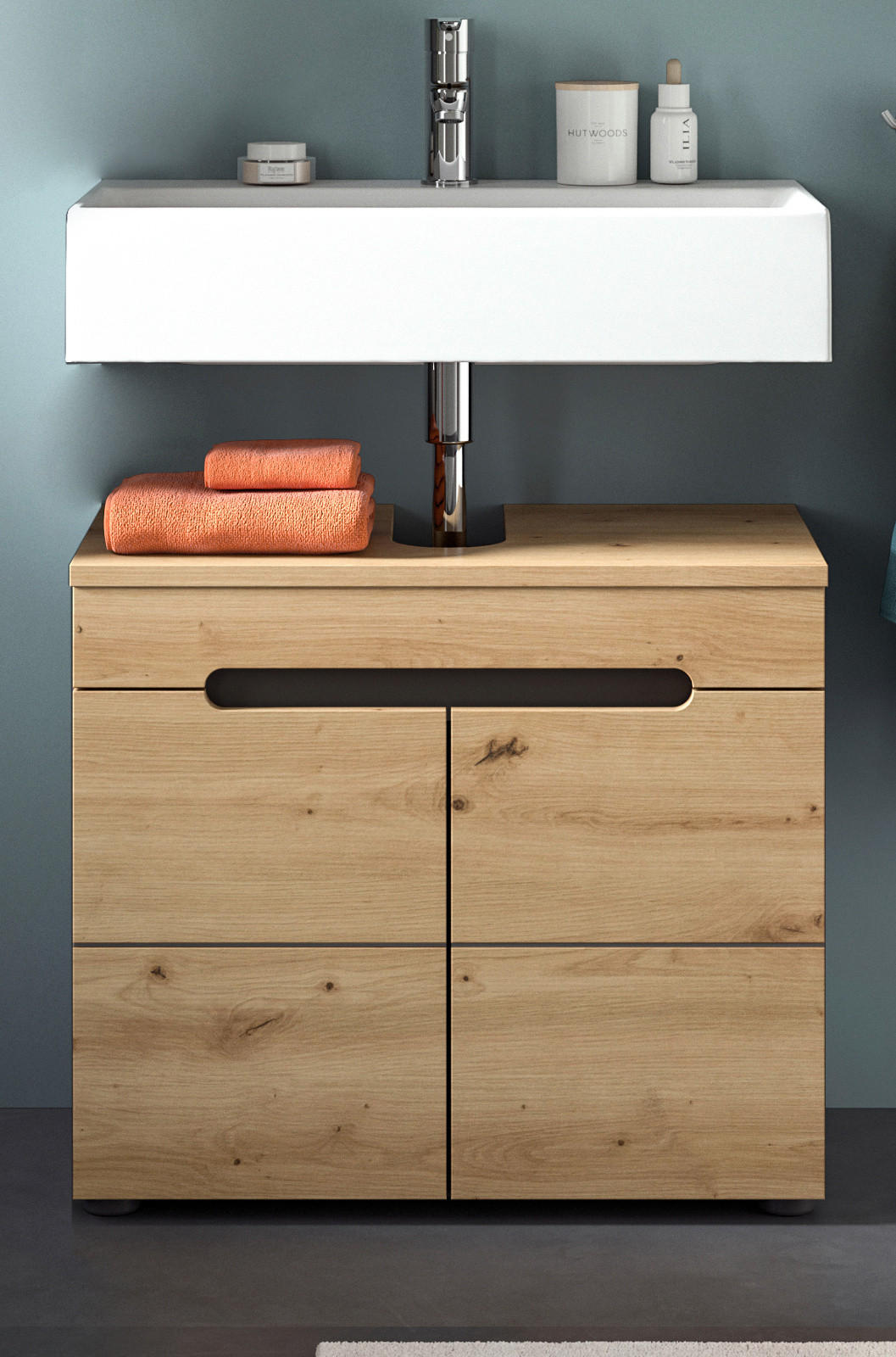 WASCHBECKENUNTERSCHRANK Eiche, grau 63 cm mit Soft-Close - Eiche Artisan/Grau, Holz/Holzwerkstoff (63/55/34cm) - Inn.Furn