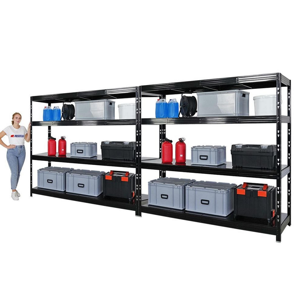 SCHWERLASTREGAL Rhino 2er-Set 180x200x60 cm 4 Stahlplatten-Ebenen Fachlast 500 kg Schwarz - Schwarz, Metall (200/180/60cm) - PROREGAL