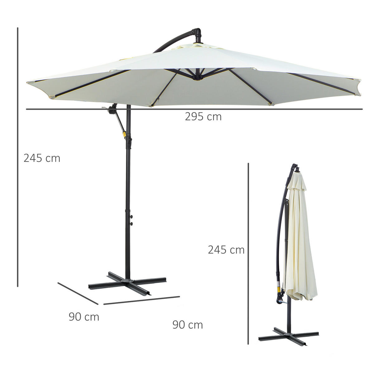 AMPELSCHIRM aus Stahl 295x295x245 cm in Weiß mit Handkurbel - Weiß, Metall (295/295cm) - Modfu