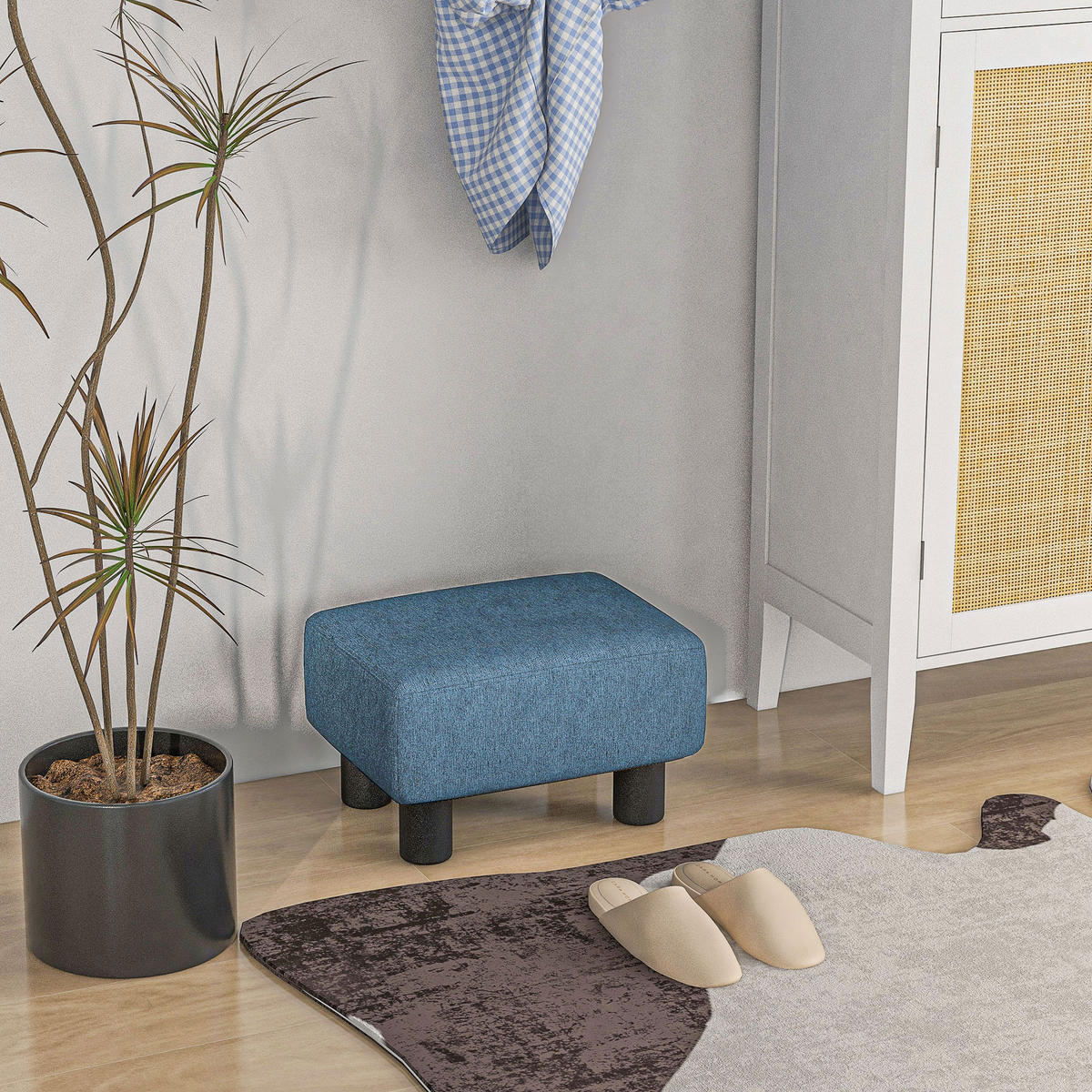 POUF DE-16384 gepolstert mit Leinenbezug Dunkelblau - Blau, Textil (30/24/40cm) - ComfortXL