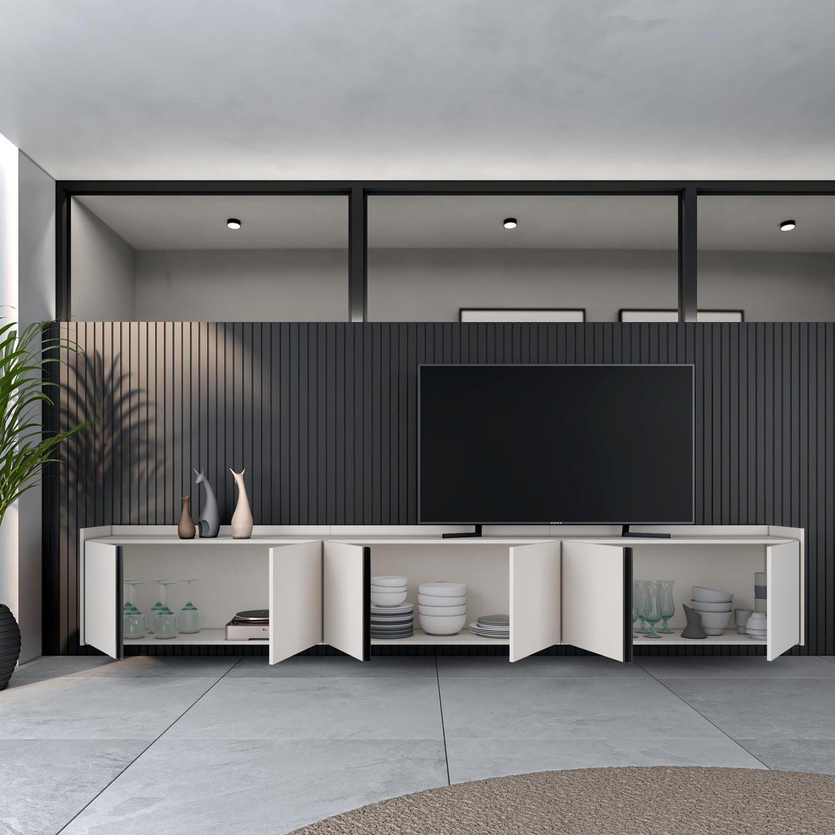 LOWBOARD, Beige, 309/35/50cm, Hängend - Beige, Holzwerkstoff (309/50/35cm) - Skraut Home