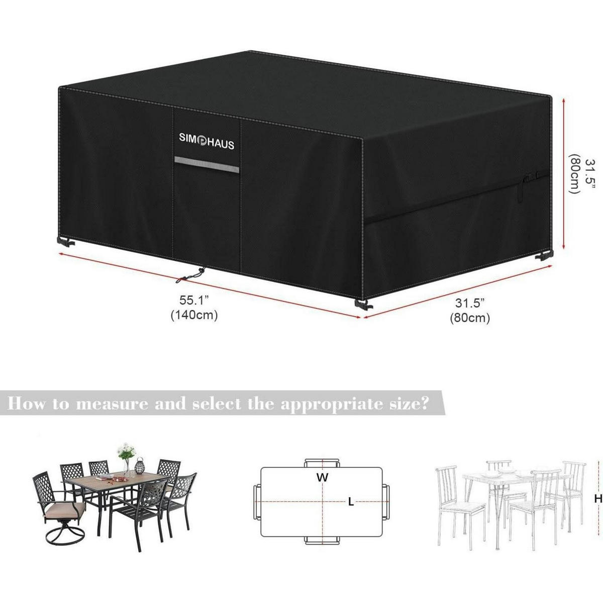 ABDECKHAUBE für Gartenmöbel 140x80x80cm Wasserdicht 420D Oxford Schwarz - Schwarz, Textil (140/80/140cm)