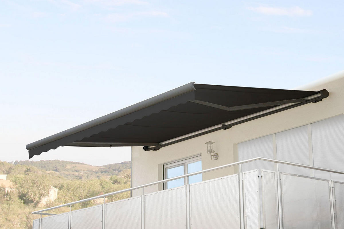 KASSETTEN-MARKISE MIT VOLANT Anthrazit, Grau - Anthrazit/Grau, Textil (450/23/300cm) - MCW