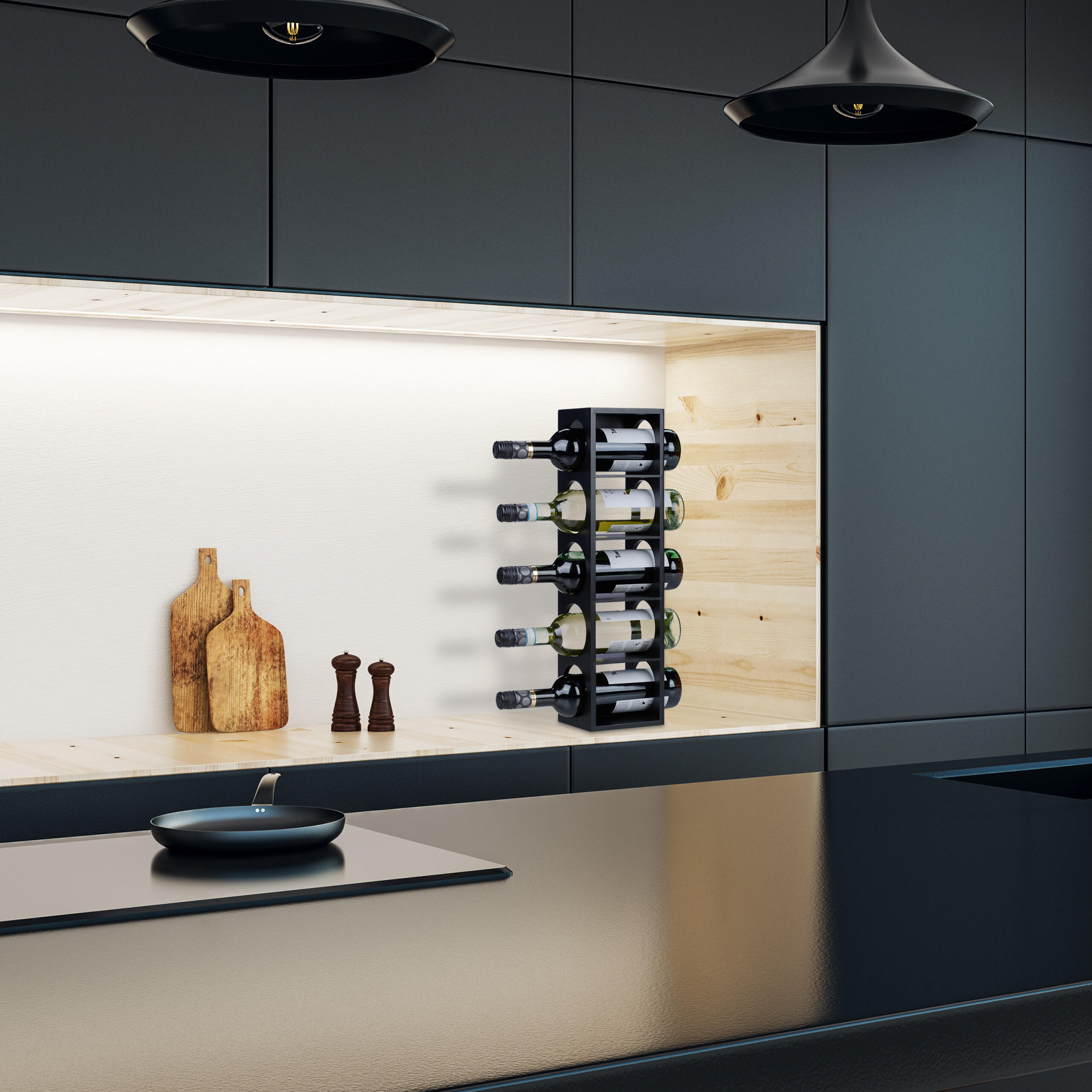 WEINREGAL - Schwarz, Holz (14/53/12cm) - Relaxdays