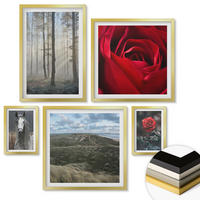 WANDBILDER 5er Set - 50x50 cm & 20x30 cm & 40x60 cm Goldrahmen - Rote Rosen auf pferdegrauem Hintergrund - Goldfarben, Kunststoff (40/60cm) - ArtPrintCave