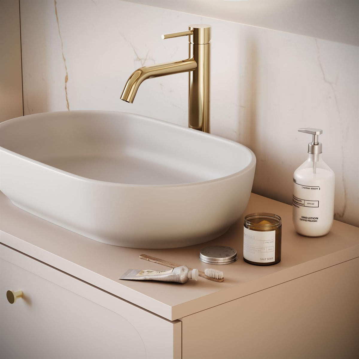 BADEZIMMERSCHRANK IVORY 80 cm - Beige, Holzwerkstoff (80.2/57/46cm) - Lookway