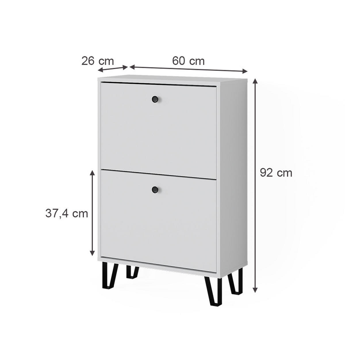 SCHUHKIPPER Siri Weiß 60 x 92 cm mit 2 Klappschubladen - Weiß, Holzwerkstoff (60/92/26cm) - Vicco