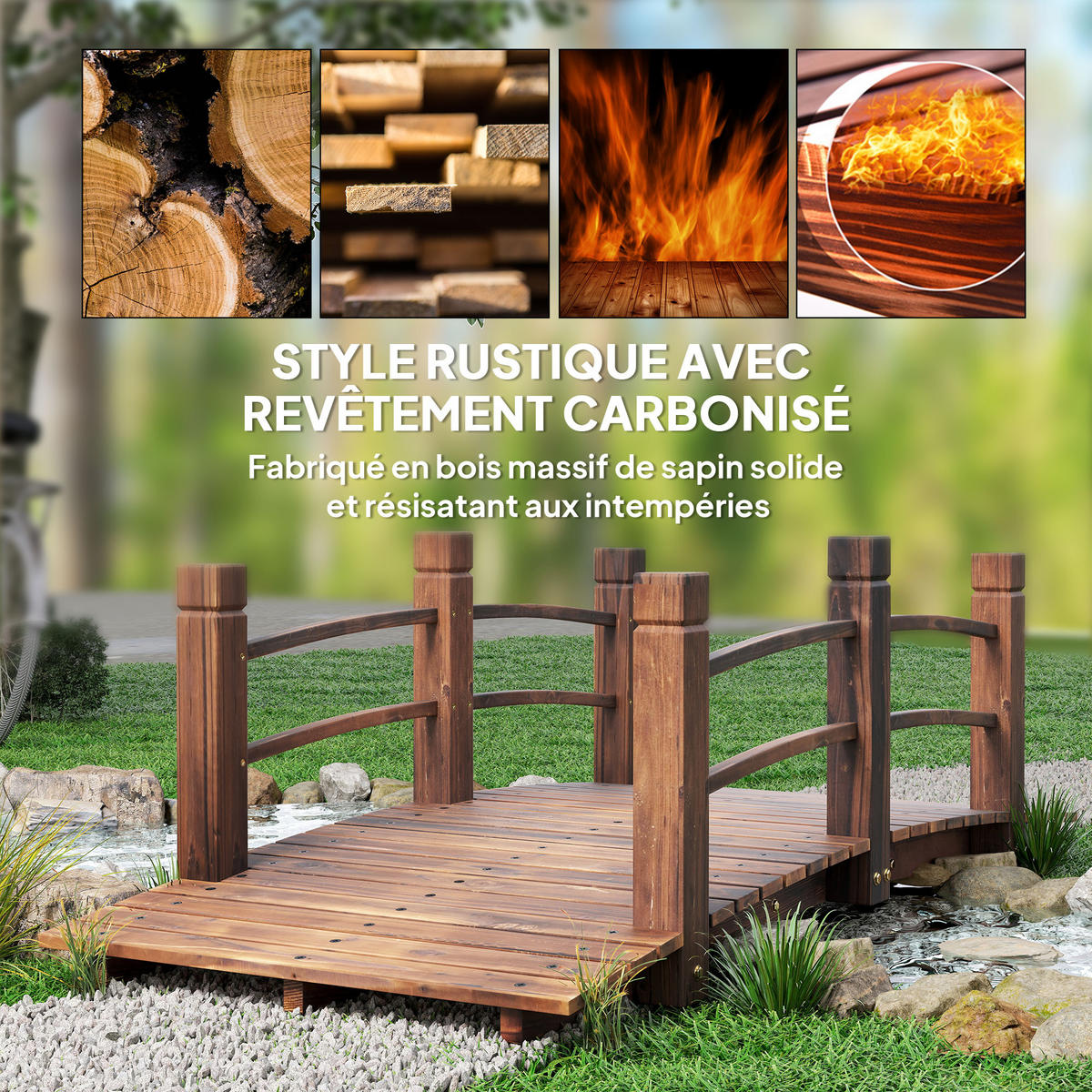 GARTENBRÜCKE DE-18858 152,5 cm, karbonisiertes Tannenholz - Braun, Holzwerkstoff (152.5/67/48cm) - ComfortXL