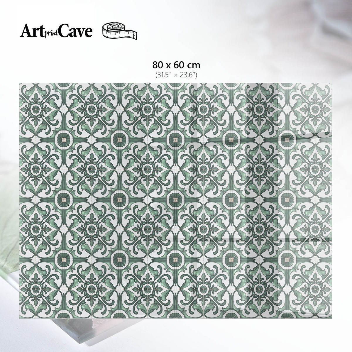 GLASPLATTE 80x60 cm – Grüne Fliesen - Orange, Glas (0.4/80/60cm) - ArtPrintCave