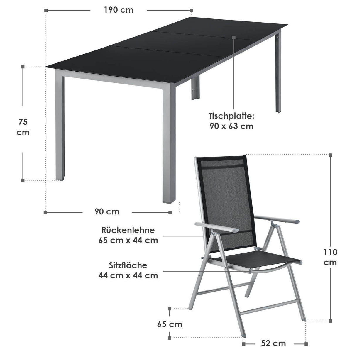 GARTENGARNITUR Milano 9-tlg. - Silberfarben, Metall - Juskys