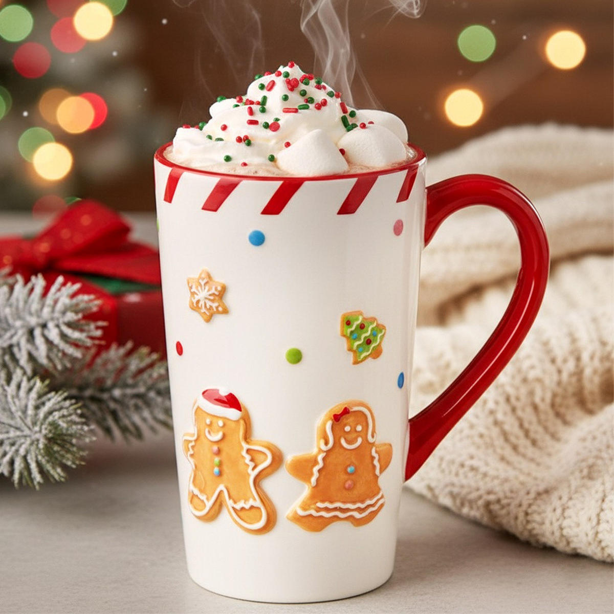 KERAMIKBECHER LEBKUCHENMANN, Keramik, weiß, 570 ml - Weiß, Keramik (0.57L) - Home Styling Collection