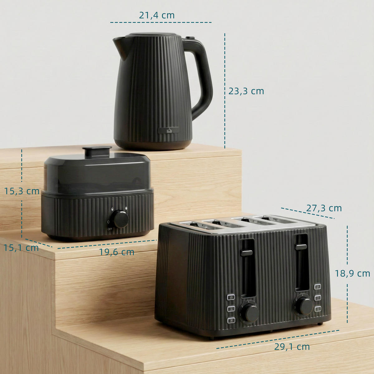 TOASTER mit Wasserkocher DE-07937 Schwarz - Schwarz, Kunststoff (15.6/23.3/21.4cm) - ComfortXL
