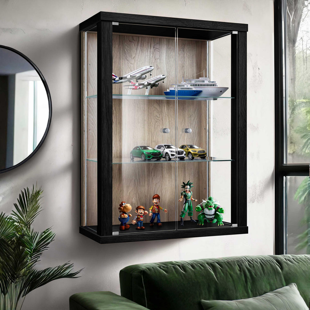 HÄNGEVITRINE 25/60/80 cm mit 2 höhenverstellbaren Glasböden - Transparent/Silberfarben, Glas/Holzwerkstoff (60/80/25cm) - K-Möbel