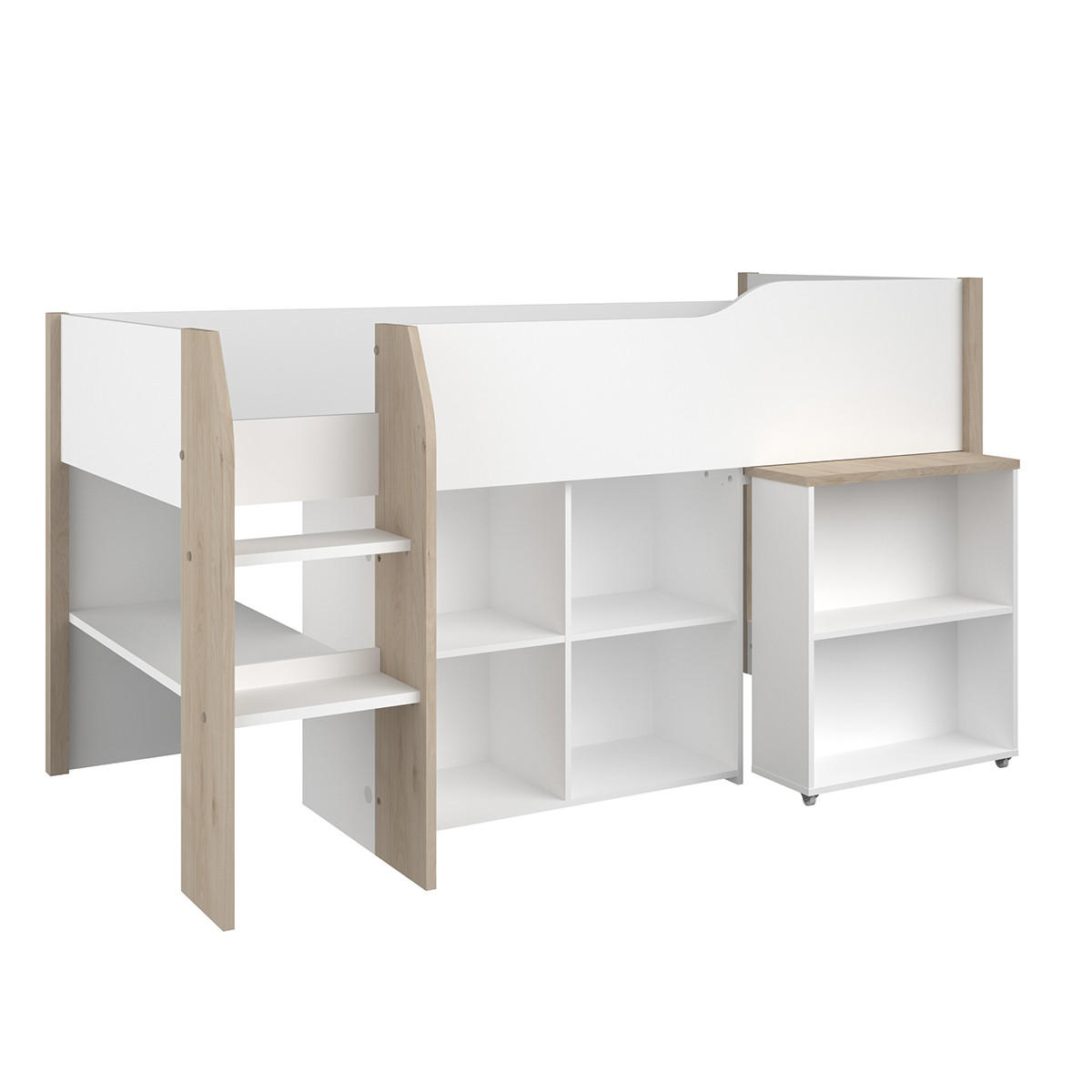 HOCHBETT mit Schreibtisch und Stauraum 90x200 cm - Finland - Apfelbaumfarben, Holzwerkstoff (90/200cm) - Calicosy